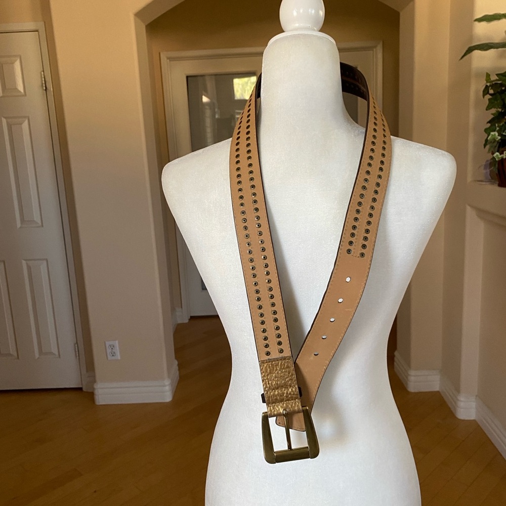 Michael Kors Brown Suede Belt with Brass Buckle and Studs Unisex - Picture 5 of 7
